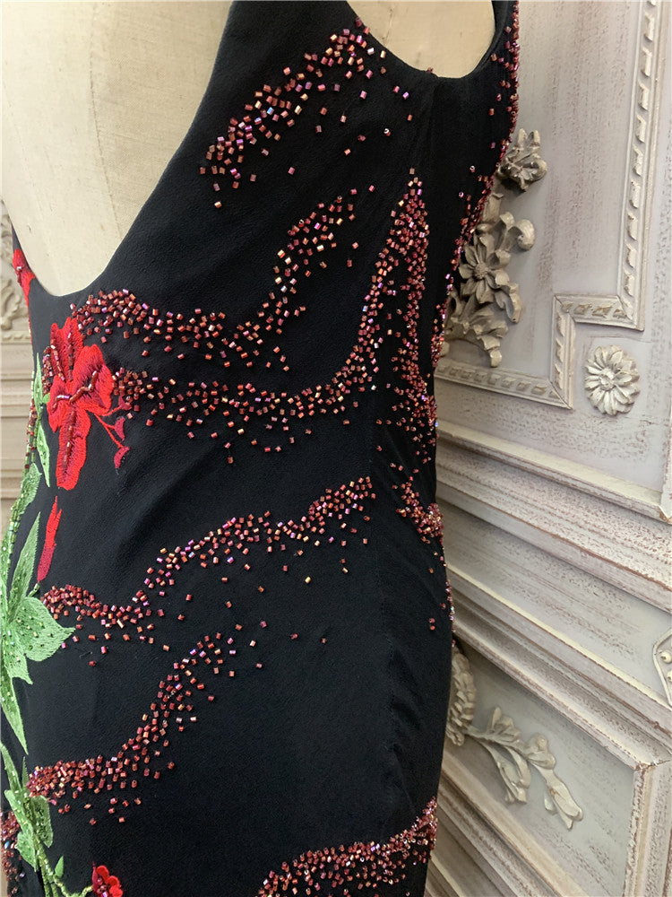 Gorgeous Spaghetti Strap Tulle Black Prom Dress Beads Appliques Mermaid Formal Dress AP7176