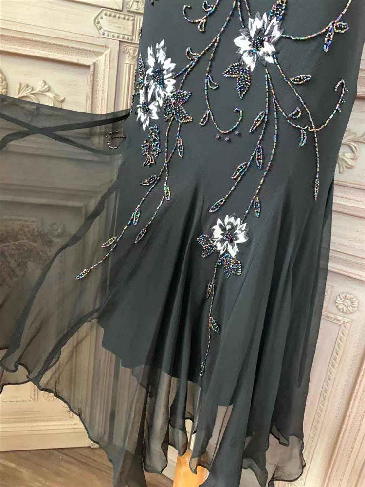 Glam Beads Appliques Mermaid Prom Dress Spaghetti Strap Black Formal Dress AP7177