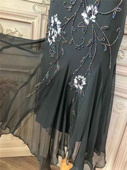 Glam Beads Appliques Mermaid Prom Dress Spaghetti Strap Black Formal Dress AP7177