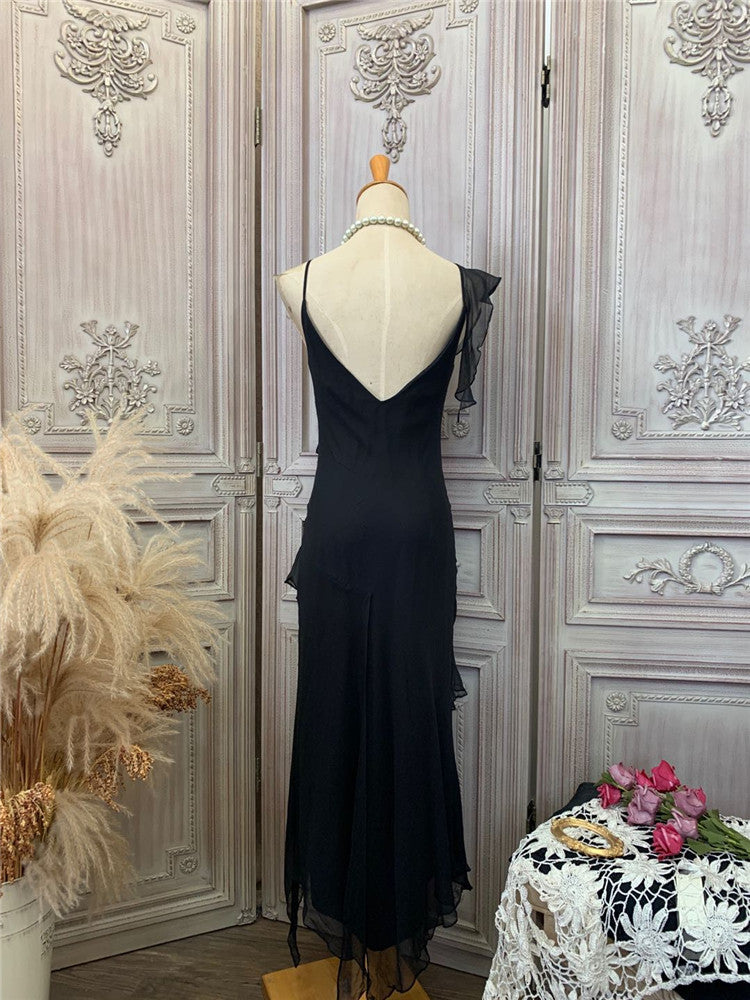 Stunning Spaghetti Strap Sequins Beads Prom Dress Black Sheath Evening Dress AP7179
