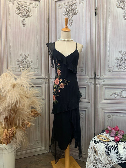 Stunning Spaghetti Strap Sequins Beads Prom Dress Black Sheath Evening Dress AP7179