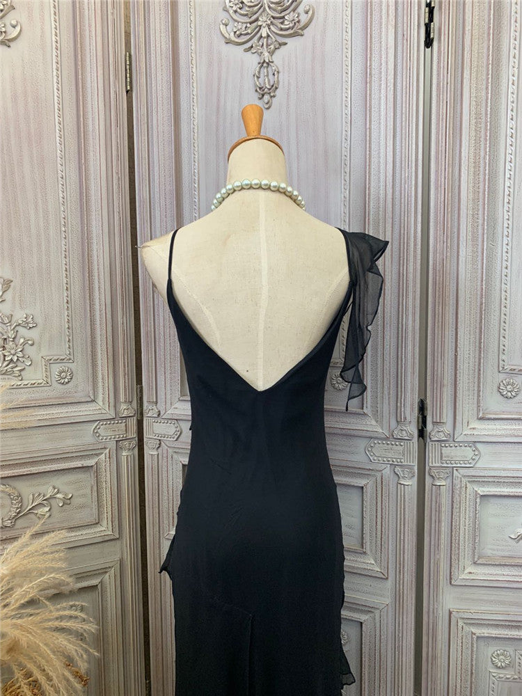 Stunning Spaghetti Strap Sequins Beads Prom Dress Black Sheath Evening Dress AP7179