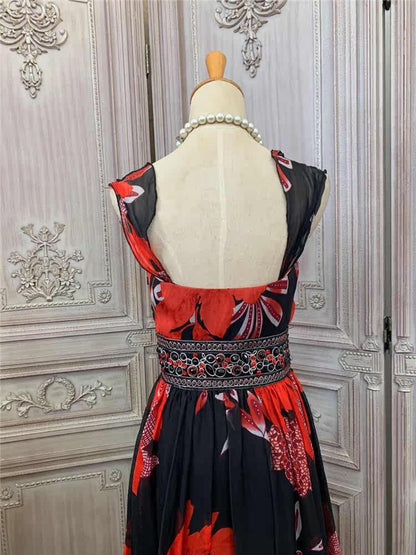 Floral Homecoming Dress Rhinestones A-Line Spaghetti Strap Birthday Gowns AP7180