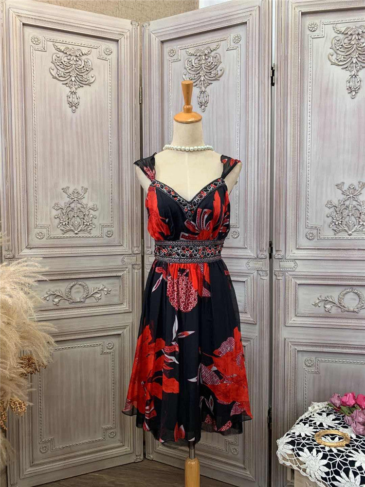 Floral Homecoming Dress Rhinestones A-Line Spaghetti Strap Birthday Gowns AP7180