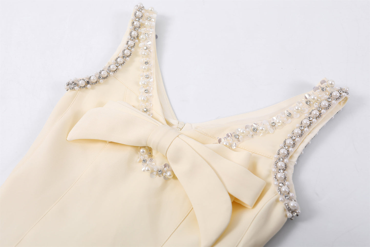 Vibrant Crystal Bow A-Line Mini Skirt Chic Satin Structured Corset Tiered Ruffle Short Dress AP7182