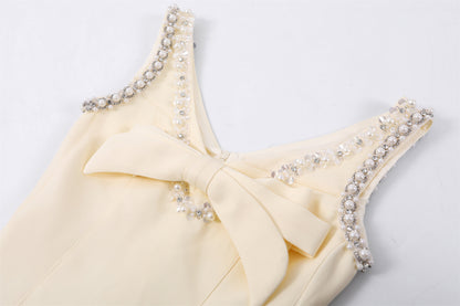 Vibrant Crystal Bow A-Line Mini Skirt Chic Satin Structured Corset Tiered Ruffle Short Dress AP7182