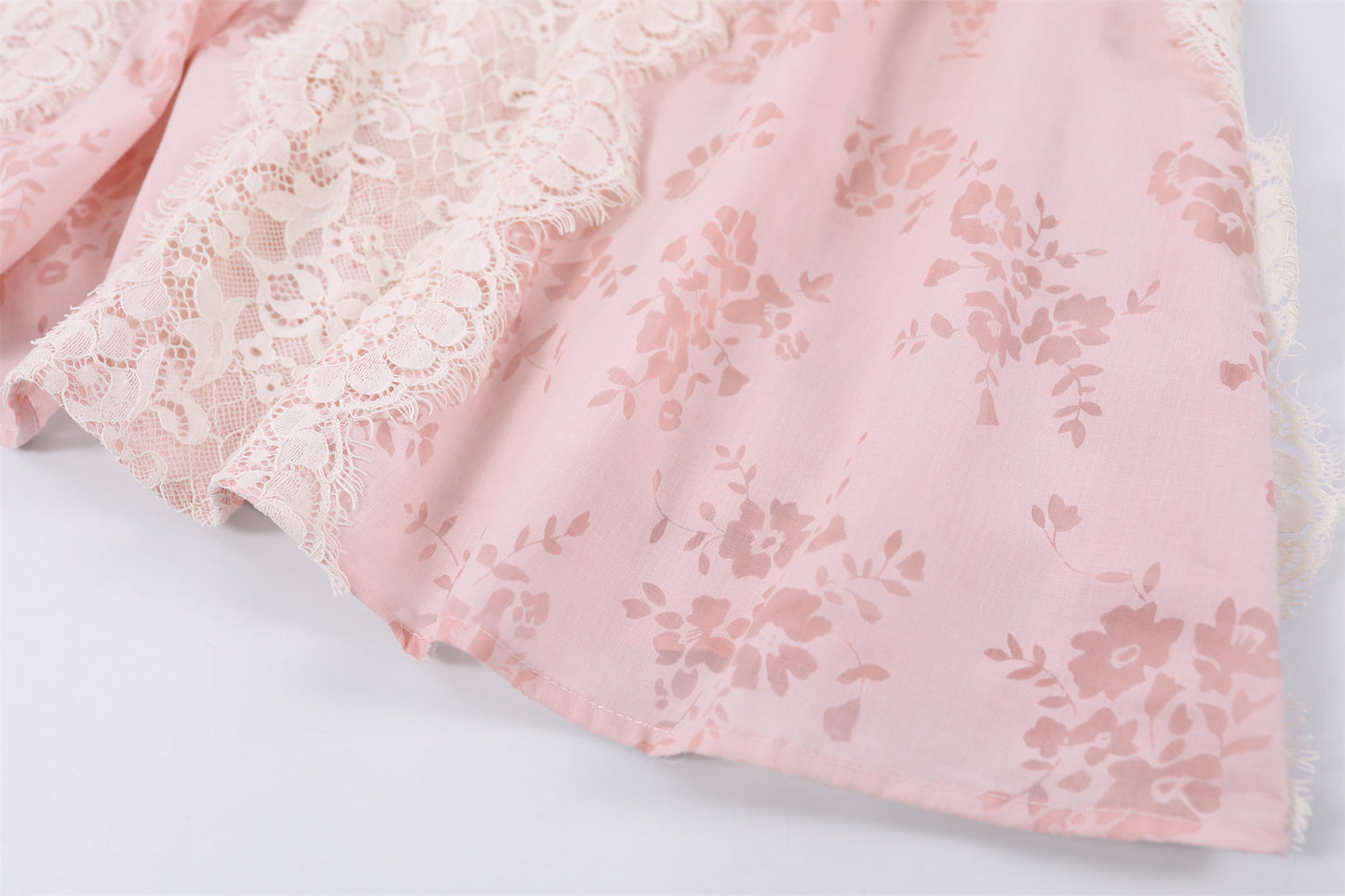Fashionable Pink Lace Floral Accents A-Line Maxi Skirt Romantic Corset Lace-Up Floral Accents Short Sleeve Long Dress AP7183