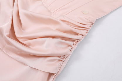 Minimalist Satin Ruched Sheath Mini Skirt Girly Pink Spaghetti Strap Corset Bow Detail Short Dress AP7185