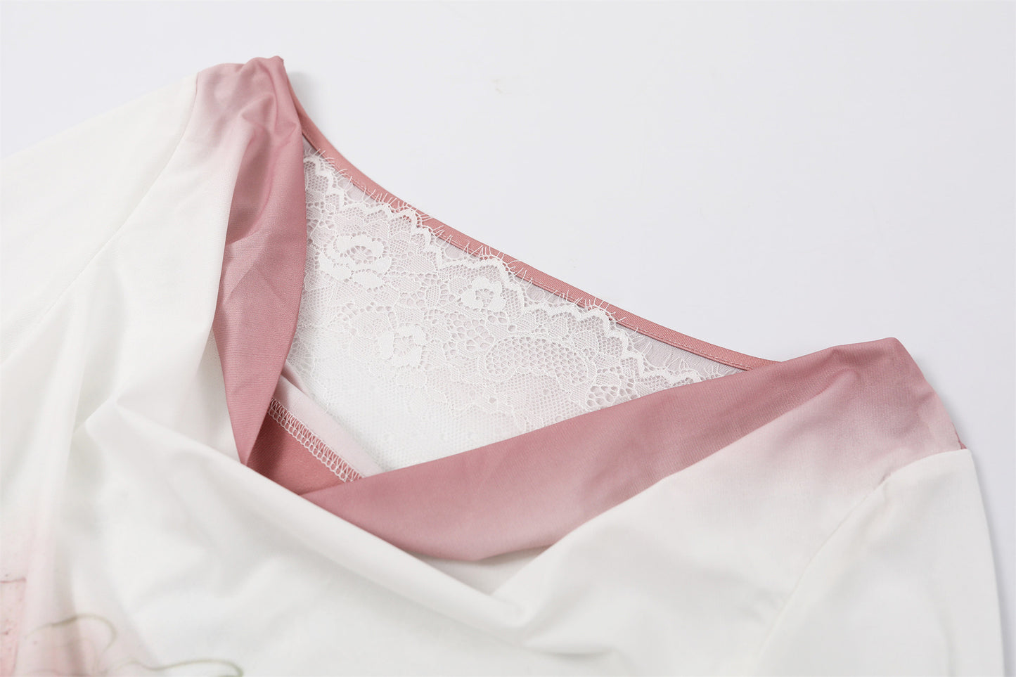 Charming Lace Trim Top Pleated A-Line Mini Skirt Y2K Revival Ombre Pink Lily Print Two-Piece Short Dress AP7187