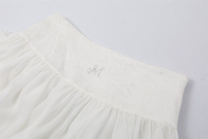 Adorable Chiffon Floral Applique A-Line Maxi Dresses Coastal Grandmother White Two-Piece Strapless Ruched Top Long Dress AP7189