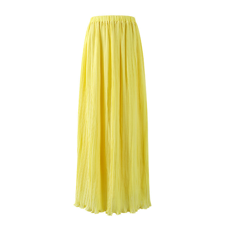 Playful  Off-Shoulder Long Sleeve Top A-Line Maxi Dresses Chic Lemon Yellow Pleated Chiffon Two Piece Long Dress AP7190