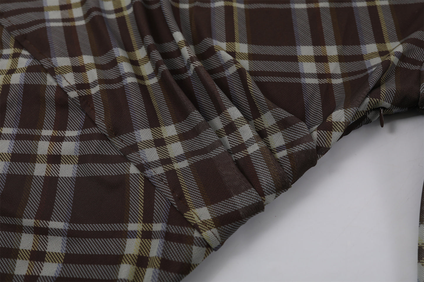 Fitted Long Sleeves Jewel Neck A-Line Maxi Dress Vintage Inspired Plaid Mesh Ruched Waist Long Dress AP7192
