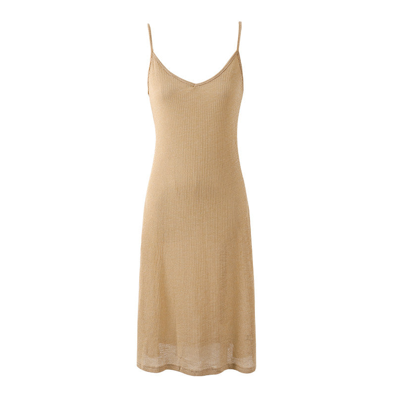 Trendy Ruffle Front V Neck A-Line Maxi Dress With Lining Soft Girl Beige Knit Long Dress AP7194