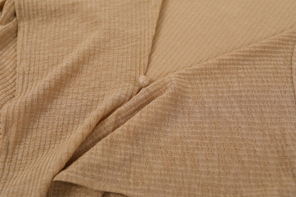 Trendy Ruffle Front V Neck A-Line Maxi Dress With Lining Soft Girl Beige Knit Long Dress AP7194