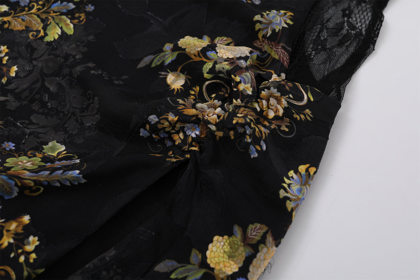 Attractive Spaghetti Straps Side Slit Long Dress Boho Black Sheer Mesh Floral Sheath Maxi Dress AP7195