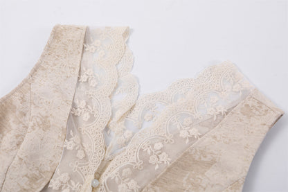 Coquette White Two-Piece Outfit Midi Dress Lace V-Neck Pear Print Pleated Midi Skirt AP7198