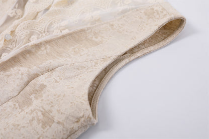 Coquette White Two-Piece Outfit Midi Dress Lace V-Neck Pear Print Pleated Midi Skirt AP7198