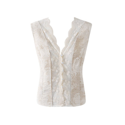 Coquette White Two-Piece Outfit Midi Dress Lace V-Neck Pear Print Pleated Midi Skirt AP7198