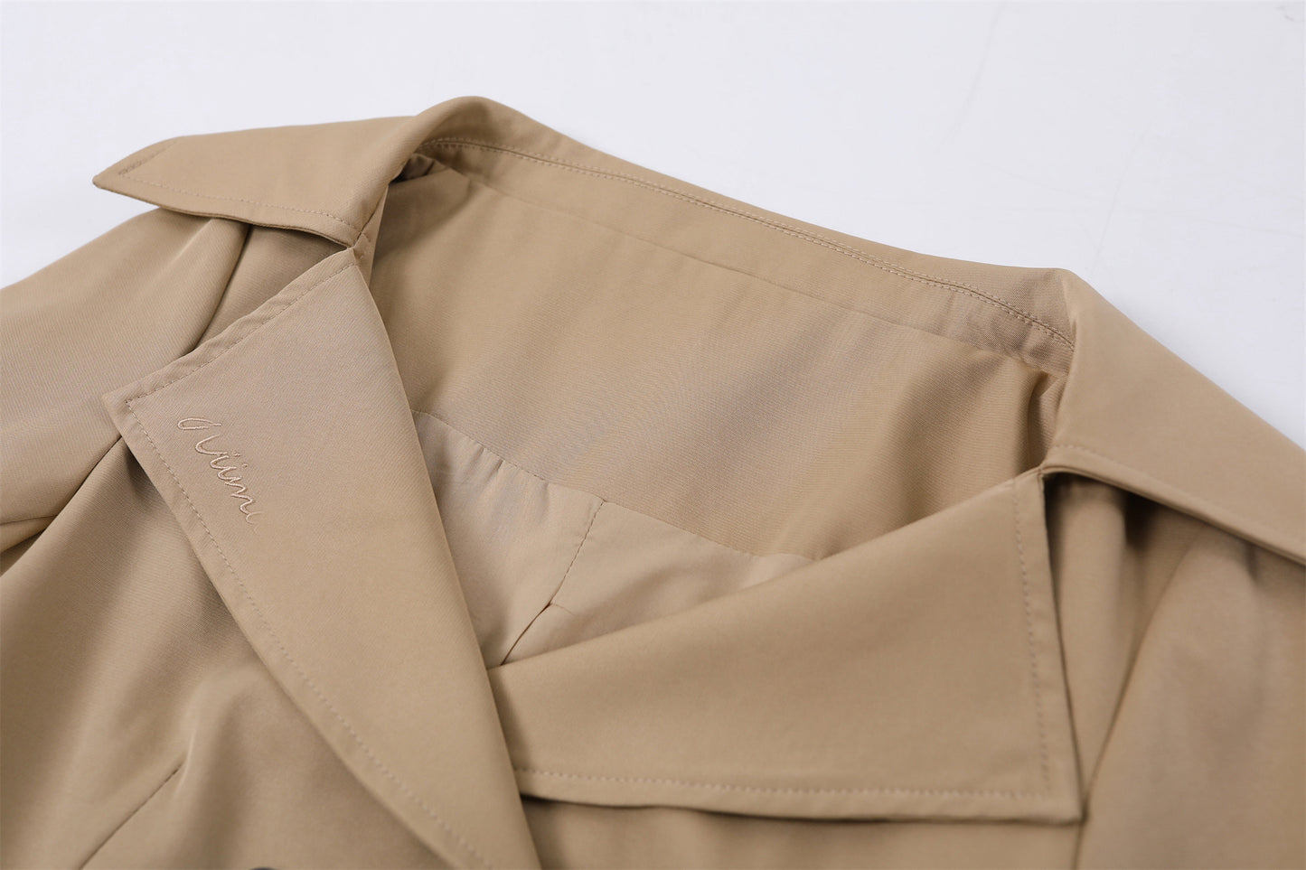 Modern Ruffled Hem V Neck A-Line Mini Skirt Vintage Khaki Belted Waist Short Dress AP7199