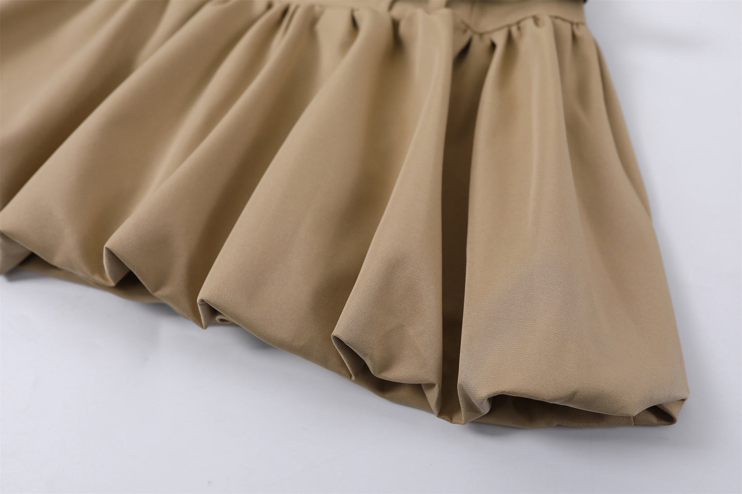 Modern Ruffled Hem V Neck A-Line Mini Skirt Vintage Khaki Belted Waist Short Dress AP7199