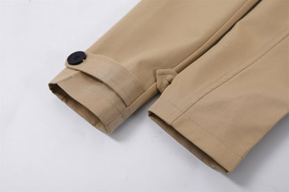 Modern Ruffled Hem V Neck A-Line Mini Skirt Vintage Khaki Belted Waist Short Dress AP7199