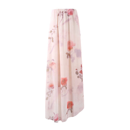 Pretty Ruched Mesh Top A-Line Maxi Dress Y2K Revival Pink Rose Two-Piece for Summer Festivals Long Dress AP7201