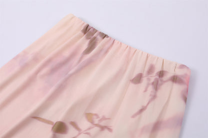 Pretty Ruched Mesh Top A-Line Maxi Dress Y2K Revival Pink Rose Two-Piece for Summer Festivals Long Dress AP7201