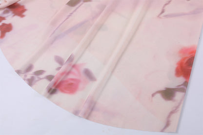 Pretty Ruched Mesh Top A-Line Maxi Dress Y2K Revival Pink Rose Two-Piece for Summer Festivals Long Dress AP7201