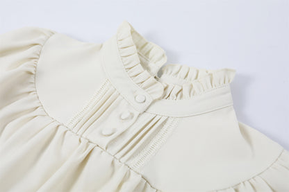 Fancy Puff Sleeves Lace Ruffle Maxi Dress Cottage core Aesthetic White Mermaid for Tea Parties Long Dress AP7202