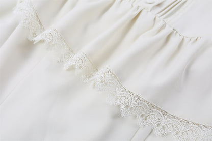 Fancy Puff Sleeves Lace Ruffle Maxi Dress Cottage core Aesthetic White Mermaid for Tea Parties Long Dress AP7202