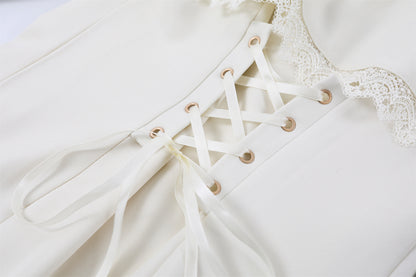 Fancy Puff Sleeves Lace Ruffle Maxi Dress Cottage core Aesthetic White Mermaid for Tea Parties Long Dress AP7202