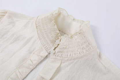 Delicate Ruffled High Neck Top A-Line Mini Skirt Soft Girl Aesthetic White Two-Piece Tiered Lace Short Dress AP7203