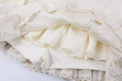 Delicate Ruffled High Neck Top A-Line Mini Skirt Soft Girl Aesthetic White Two-Piece Tiered Lace Short Dress AP7203
