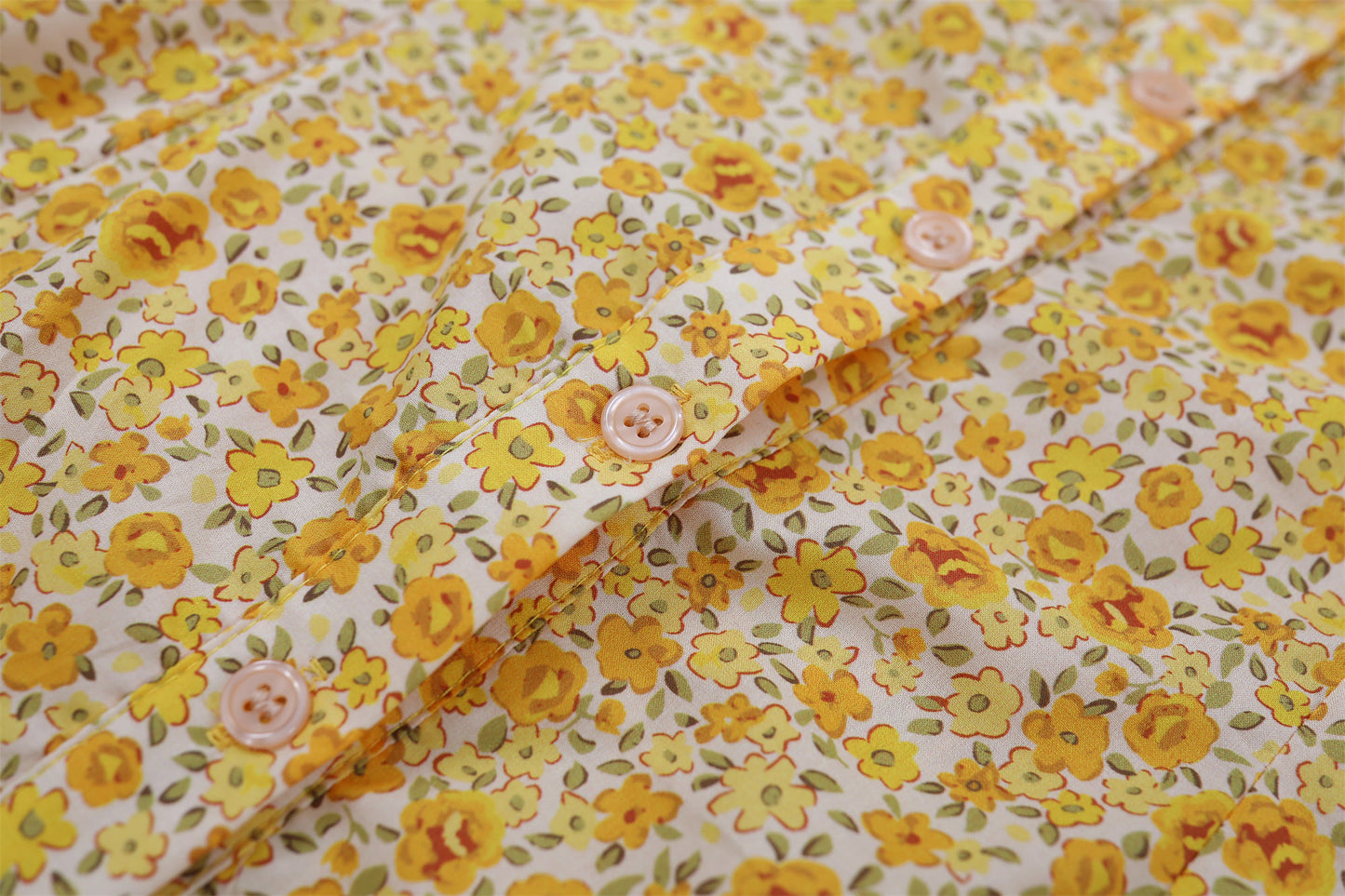 Gen Z Style Ruffled Puff Sleeves A-Line Mini Skirt Vintage Yellow Floral Button Front Short Dress For Brunch Outings AP7205