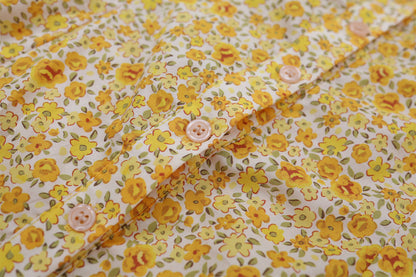 Gen Z Style Ruffled Puff Sleeves A-Line Mini Skirt Vintage Yellow Floral Button Front Short Dress For Brunch Outings AP7205
