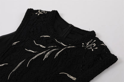 Hottie White Embroidery Waist Ties Jewel Neck A-Line Maxi Dresses Gothic Sleeveless Black Lace Evening Galas Long Dress AP7206