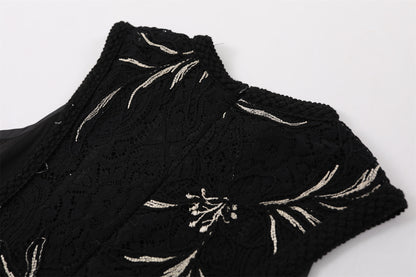 Hottie White Embroidery Waist Ties Jewel Neck A-Line Maxi Dresses Gothic Sleeveless Black Lace Evening Galas Long Dress AP7206
