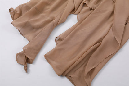 Casual Handkerchief Hem Date Nights A-Line Mini Skirt Boho Beige Sleeveless Chiffon Dress With Cross Leather Belt Short Dress AP7207
