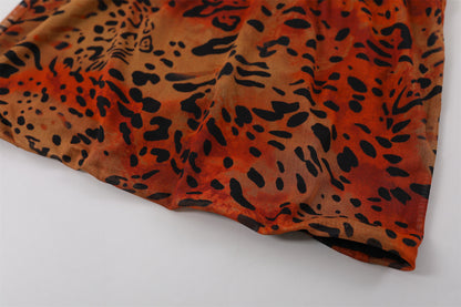 Y2K Draped Cowl Neck Leopard Print Bodycon Mini Skirt Glam Burgundy Halter For Evening Galas Short Dress AP7208
