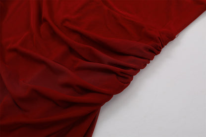 Retro Ruffle Trim Asymmetrical Hem Long Dress Romantic Red Spaghetti Strap Evening Galas Sheath Maxi Dress AP7209