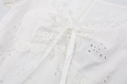 New Tendency Lace Trim Sweetheart Neckline A-Line Mini Skirt Soft Girl White Puff Sleeves Summer Brunch Short Dress AP7210