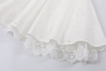 New Tendency Lace Trim Sweetheart Neckline A-Line Mini Skirt Soft Girl White Puff Sleeves Summer Brunch Short Dress AP7210