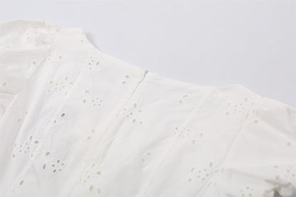 New Tendency Lace Trim Sweetheart Neckline A-Line Mini Skirt Soft Girl White Puff Sleeves Summer Brunch Short Dress AP7210