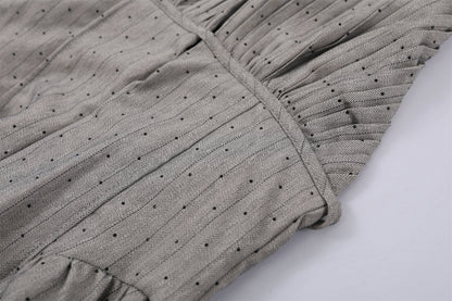 Flowy Halter Pleated Top Ruched Waist Maxi Dress Elegant Silver Dot Front Keyhole A-Line Long Dress AP7211
