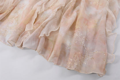 Fairy Tiered Ruffles 3D Floral A-Line Long Dress Romantic Blush Spaghetti Strap Applique Date Nights Maxi Dress AP7212