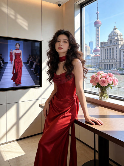 Enticing Strapless Sheath Prom Dress Red Sequins Evening Dress AP7225