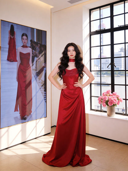 Enticing Strapless Sheath Prom Dress Red Sequins Evening Dress AP7225