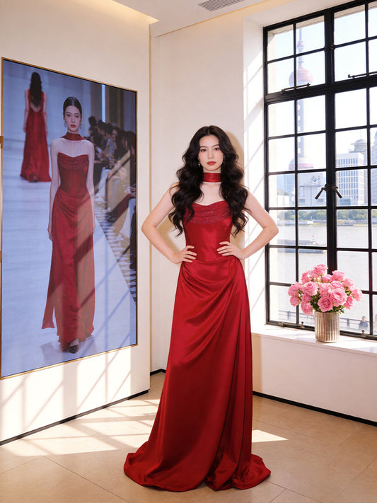 Enticing Strapless Sheath Prom Dress Red Sequins Evening Dress AP7225