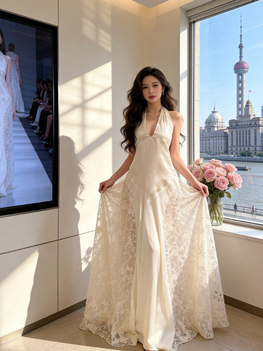 Modest Halter Neck Wedding Dress Lace A-Line Bridal Outfits AP7236