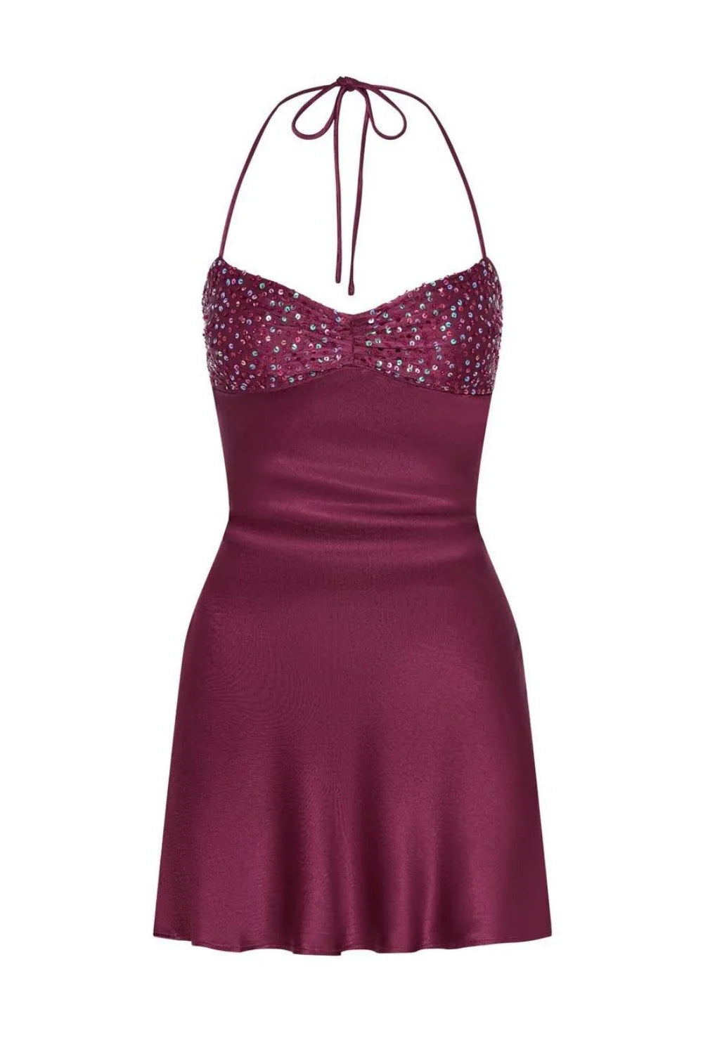 Satin Ruched Bust Lace Up Mini Homecoming Dress with Sequin AS002
